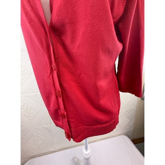 Red Cardigan sweater women's size Large 3/4 sleeve George flaw see description - Picture 13 of 16